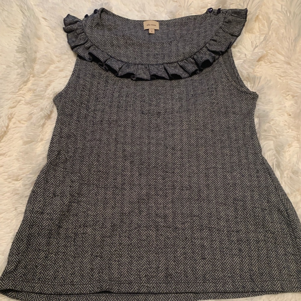 Ella Moss Black Ribbed Ruffle Top